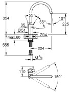 Plautuvės maišytuvas Grohe Eurosmart C, aukšta svirtimi, chromas