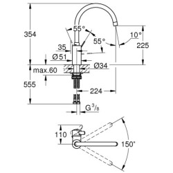 Plautuvės maišytuvas Grohe Eurosmart C, aukšta svirtimi, chromas