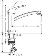 Plautuvės maišytuvas Hansgrohe Focus M41, plieno spalvos