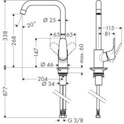Plautuvės maišytuvas Hansgrohe Focus M41, aukštas, plienas