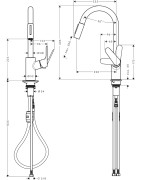 Plautuvės maišytuvas Hansgrohe Focus M41, ištraukiama žarna