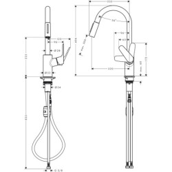 Plautuvės maišytuvas Hansgrohe Focus M41, ištraukiama žarna
