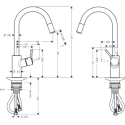 Plautuvės maišytuvas Hansgrohe Talis S2 M52, ištraukiama žarna