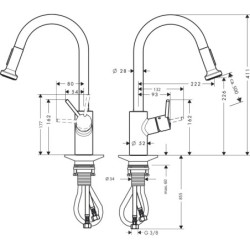 Plautuvės maišytuvas Hansgrohe Talis S2 M52, ištraukiama žarna