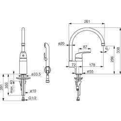 Praustuvo maišytuvas Oras Safira 1033, su rankiniu dušeliu