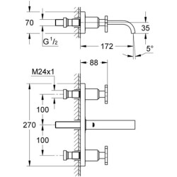 Praustuvo maišytuvas iš sienos Grohe Allure S, 3 skylės