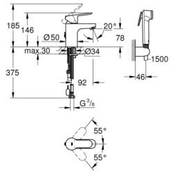 Praustuvo maišytuvas Grohe BauEdge, su bidė dušeliu