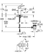 Praustuvo maišytuvas Grohe BauLoop, chromas, su dugno vožtuvu