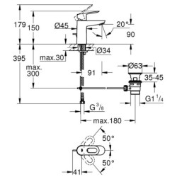 Praustuvo maišytuvas Grohe BauLoop, chromas, su dugno vožtuvu