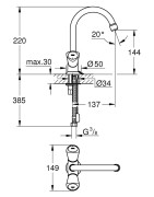 Praustuvo maišytuvas Grohe Costa S, chromas, su 2 rankenėlėmis