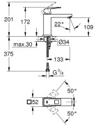 Praustuvo maišytuvas Grohe Eurocube M, be dugno vožtuvo