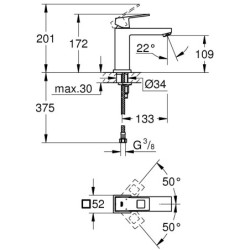Praustuvo maišytuvas Grohe Eurocube M, be dugno vožtuvo