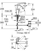 Praustuvo maišytuvas Grohe Eurocube L, su dugno vožtuvu