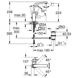 Praustuvo maišytuvas Grohe Eurocube L, su dugno vožtuvu