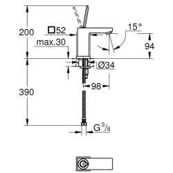 Praustuvo maišytuvas Grohe Eurocube Joy S, su vožtuvu