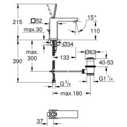 Praustuvo maišytuvas Grohe Eurocube Joy M, su vožtuvu