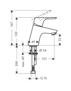 Praustuvo maišytuvas Hansgrohe Focus 70, su push-open ventiliu