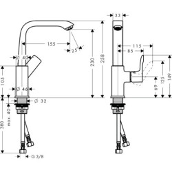 Praustuvo maišytuvas Hansgrohe Metris 230, su push-open ventiliu