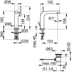 Praustuvo maišytuvas Keuco Edition 400, chromas, su vožtuvu