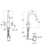 Praustuvo maišytuvas Roca Loft, chromas, su 2 rankenėlėmis