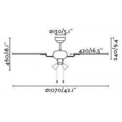 Lubų ventiliatorius Faro Lisboa, su šviestuvu, rudos spalvos