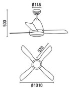 Lubų ventiliatorius Faro Faretto, su šviestuvu, baltos spalvos