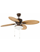 Lubų ventiliatorius Faro Lombok, su šviestuvu, rudos spalvos