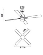Lubų ventiliatorius Faro Palk, su DC varikliu, nikelio spalvos