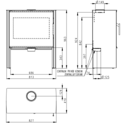 Plieninė krosnelė Romotop Riano N01, juodos spalvos, 8kW
