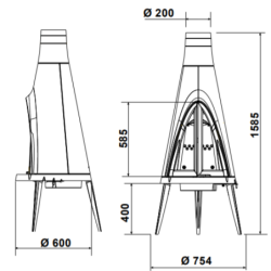Ketinė krosnelė Invicta Tipi, antracito spalvos, 6.5 - 15 kW