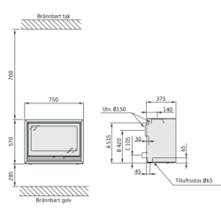 Plieninė krosnelė Nibe Contura 330G, juoda, 5 - 9 kW