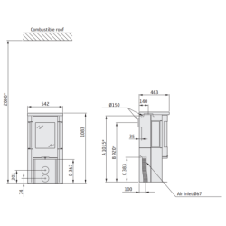 Plieninė krosnelė Nibe Contura 556T Style, pilka, 3 - 7 kW