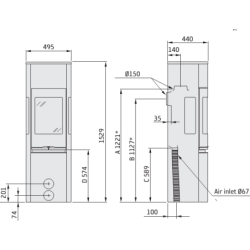 Plieninė krosnelė Nibe Contura 596G Style, 3 - 7 kW