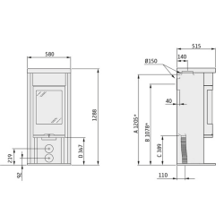Plieninė krosnelė Nibe Contura C620:2, juoda, 3 - 9 kW