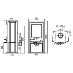 Ketinė krosnelė Seguin JADE, pilka, iki 7 kW, su malkine