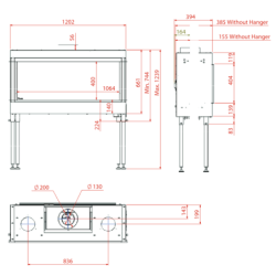 Dujinis židinys Akos Mercury L, 10 kW, tiesiu stiklu