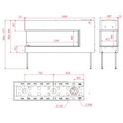 Dujinis židinys Akos Eros XL, 12 kW, trijų pusių stiklu