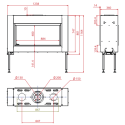 Dujinis židinys Akos Gemini M, 9.5 kW, dvipusiu stiklu