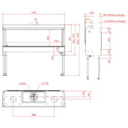 Dujinis židinys Akos Uranus XL, 12 kW, su kampiniu stiklu