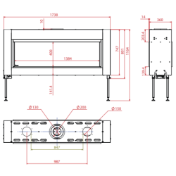 Dujinis židinys Akos Gemini XL, 12 kW, dvipusiu stiklu