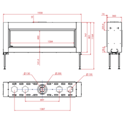 Dujinis židinys Akos Gemini XLG, 16 kW, dvipusiu stiklu