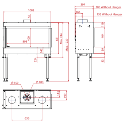 Dujinis židinys Akos Uranus M, 9.5 kW, su kampiniu stiklu
