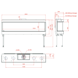 Dujinis židinys Akos Meridian XXL, 19.5 kW, trijų pusių stiklu