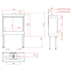 Dujinis židinys Akos NV80 F1, 9.3 kW, aukštu tiesiu stiklu