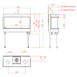 Dujinis židinys Akos Meridian M, 9.5 kW, trijų pusių stiklu
