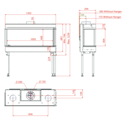 Dujinis židinys Akos Uranus L, 10 kW, su kampiniu stiklu