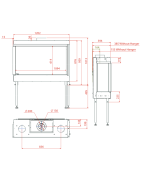 Dujinis židinys Akos NV80 F2 L, 9.3 kW, aukštu kampiniu stiklu