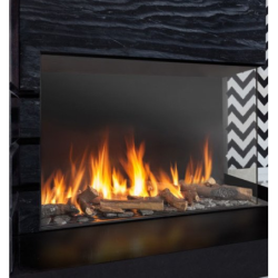 Dujinis židinys Akos NV80 F2 R, 9.3 kW, aukštu kampiniu stiklu