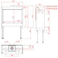 Dujinis židinys Akos NV80 F2 R, 9.3 kW, aukštu kampiniu stiklu