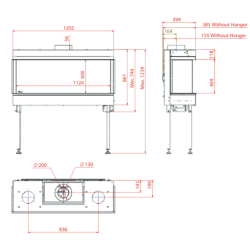 Dujinis židinys Akos Meridian L, 10 kW, trijų pusių stiklu
